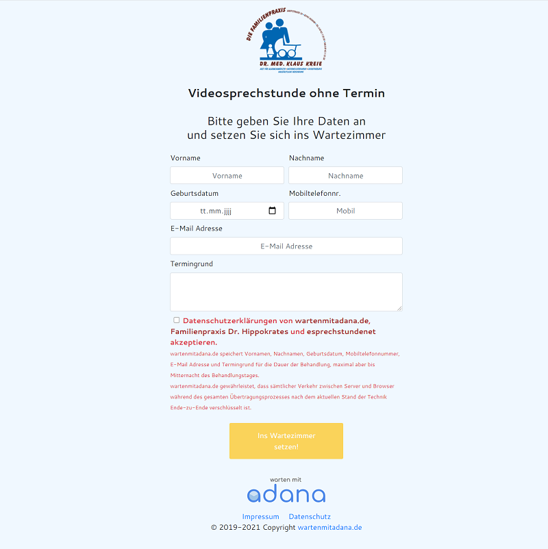 wartenmitadana Screenshot - NotfallVideosprechstunde (Terminlos)